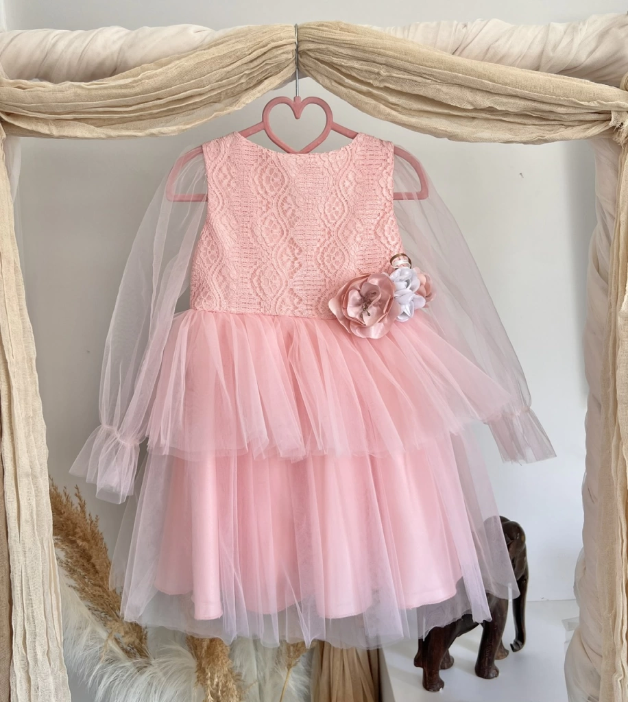 Παιδικό φορεματάκι ροζ με αποσπώμενο λουλούδι