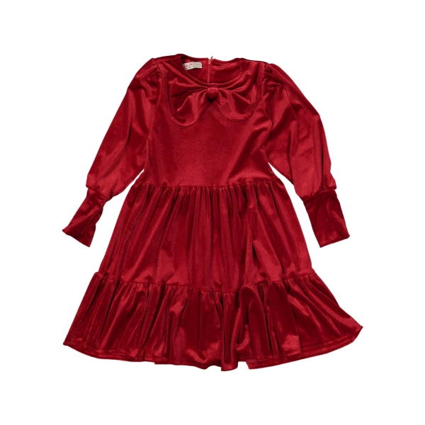 Βελούδινο φόρεμα με μεγάλο φιόγκο Κόκκινο - 1
