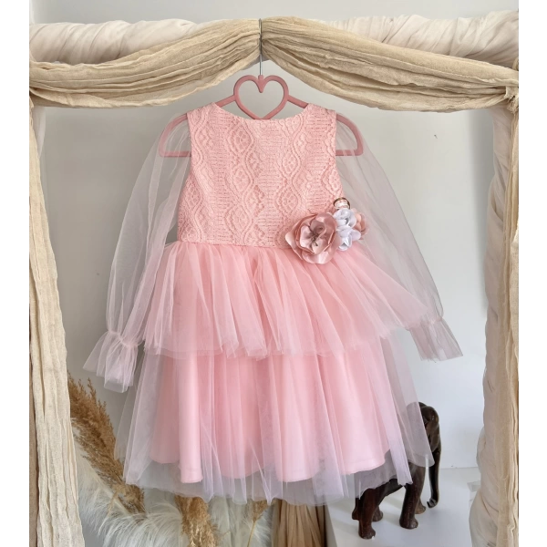 Παιδικό φορεματάκι ροζ με αποσπώμενο λουλούδι - 1