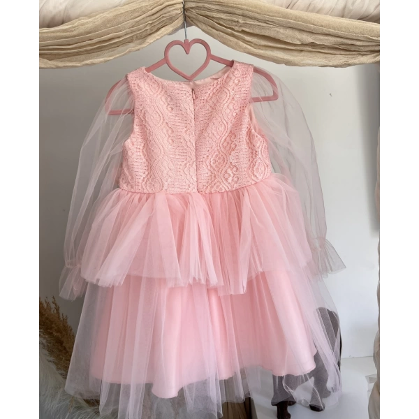 Παιδικό φορεματάκι ροζ με αποσπώμενο λουλούδι - 2