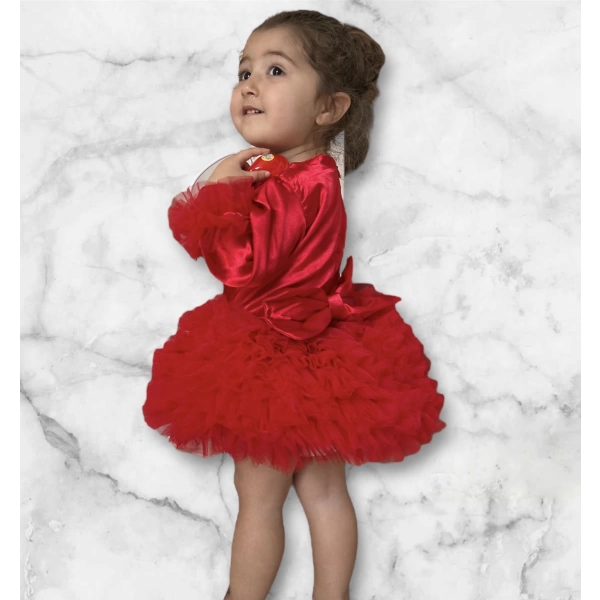 Βρεφικό/Παιδικό φόρεμα σατέν ΚΌΚΚΙΝΟ - 2