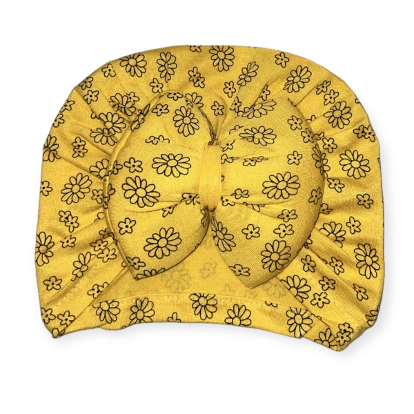 Βρεφικό βαμβακερό τουρμπάνι με μαργαρίτες κίτρινο - 1