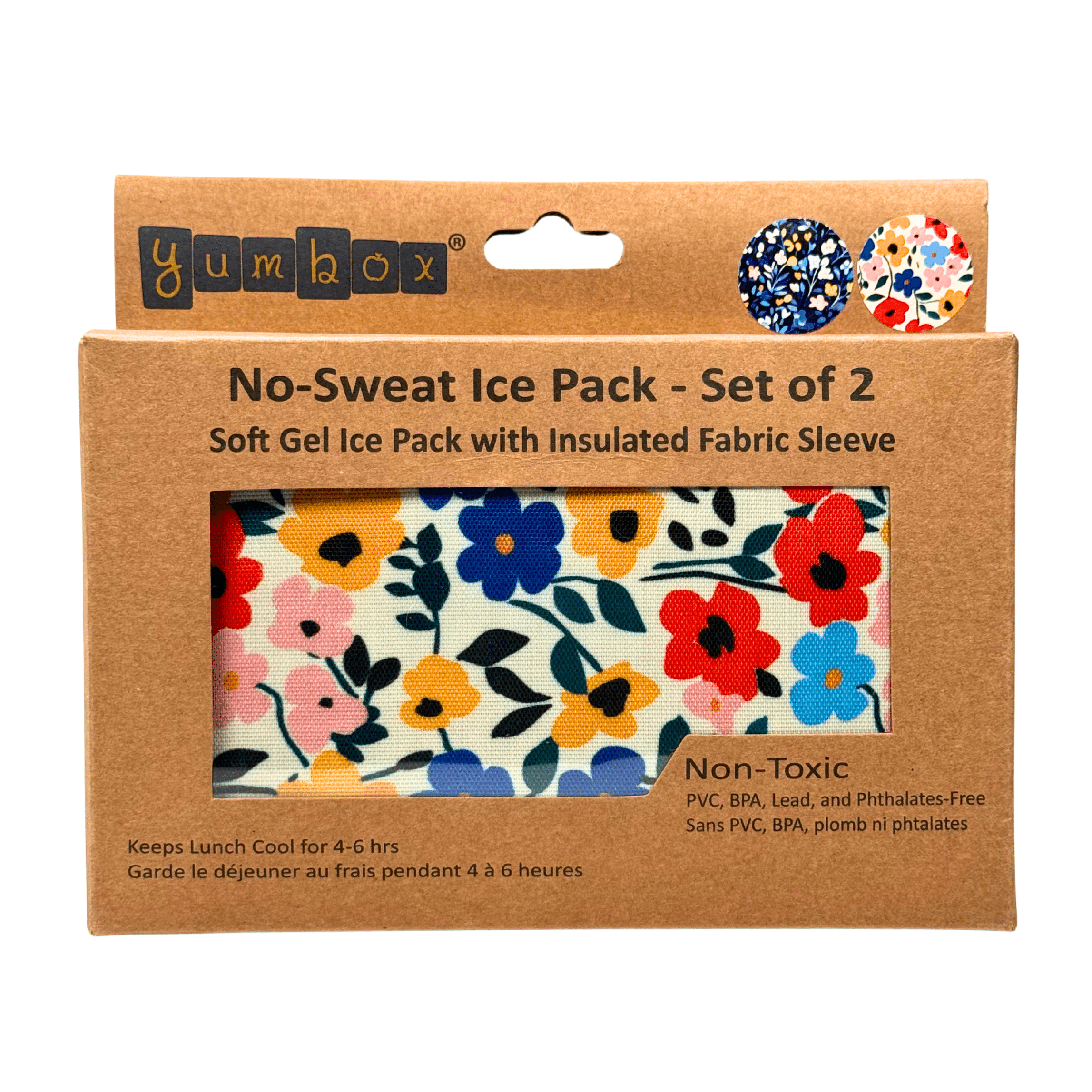 Yumbox-Ice-Pack-Floral-duo-packaging Παγοκύστες Gel σε Υφασμάτινες Θήκες – Σετ 2 Τεμαχίων – Poppies & Liberty Blue Flowers - Image 1