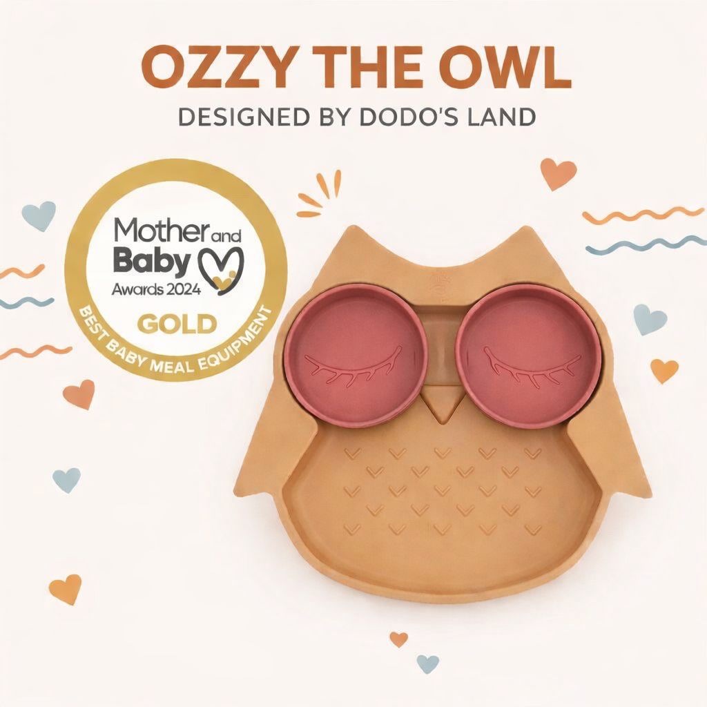 cf5d863e-601d-4f3e-b0e1-8efb584355f9 Ozzy the Owl Dusty pink- Πιάτο σιλικόνης με βεντούζα και αποσπώμενα χωρίσματα - Image 1