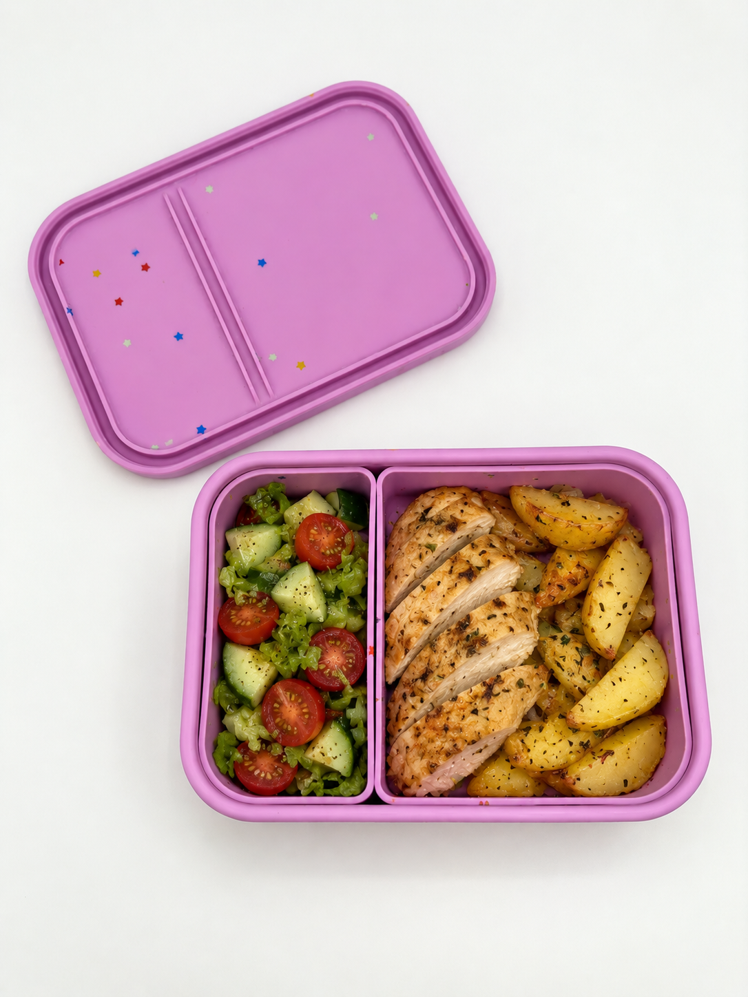 5f56d1a2-706d-473c-8ddc-3b66b6c26d3e-3 Smart Duo Bento Box – Φαγητοδοχείο Σιλικόνης με 2 Αποσπώμενα Χωρίσματα – Starlight Pink - Image 1